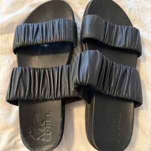 Sorel Black Ruched Slide Sandals